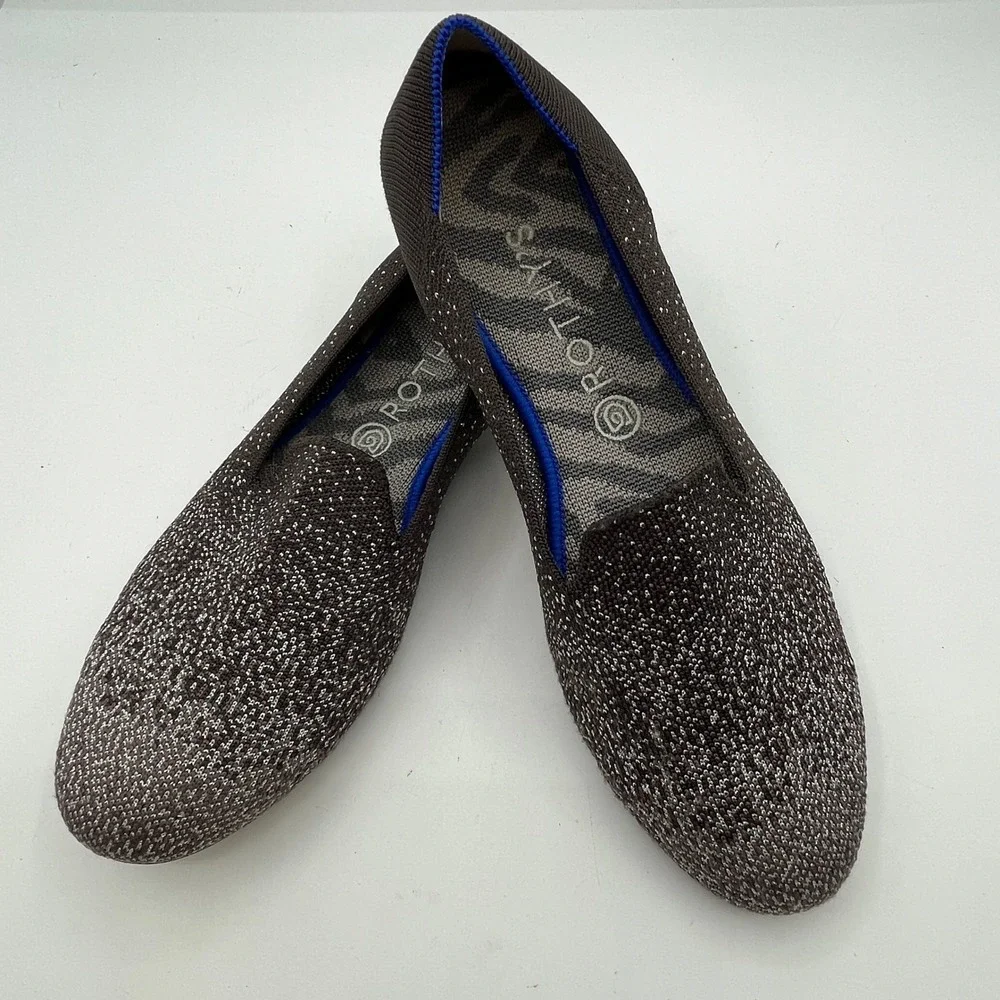 Rothys The Loafer Twilight Metallic Ombre Flat Chocolate Silver Wms Sz 11.5